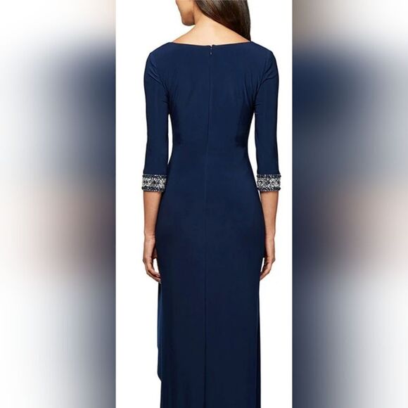 Alex Evenings Dress Side Ruched Cascade,Keyhole Embellished NWT size 12 Blue - Picture 2 of 6